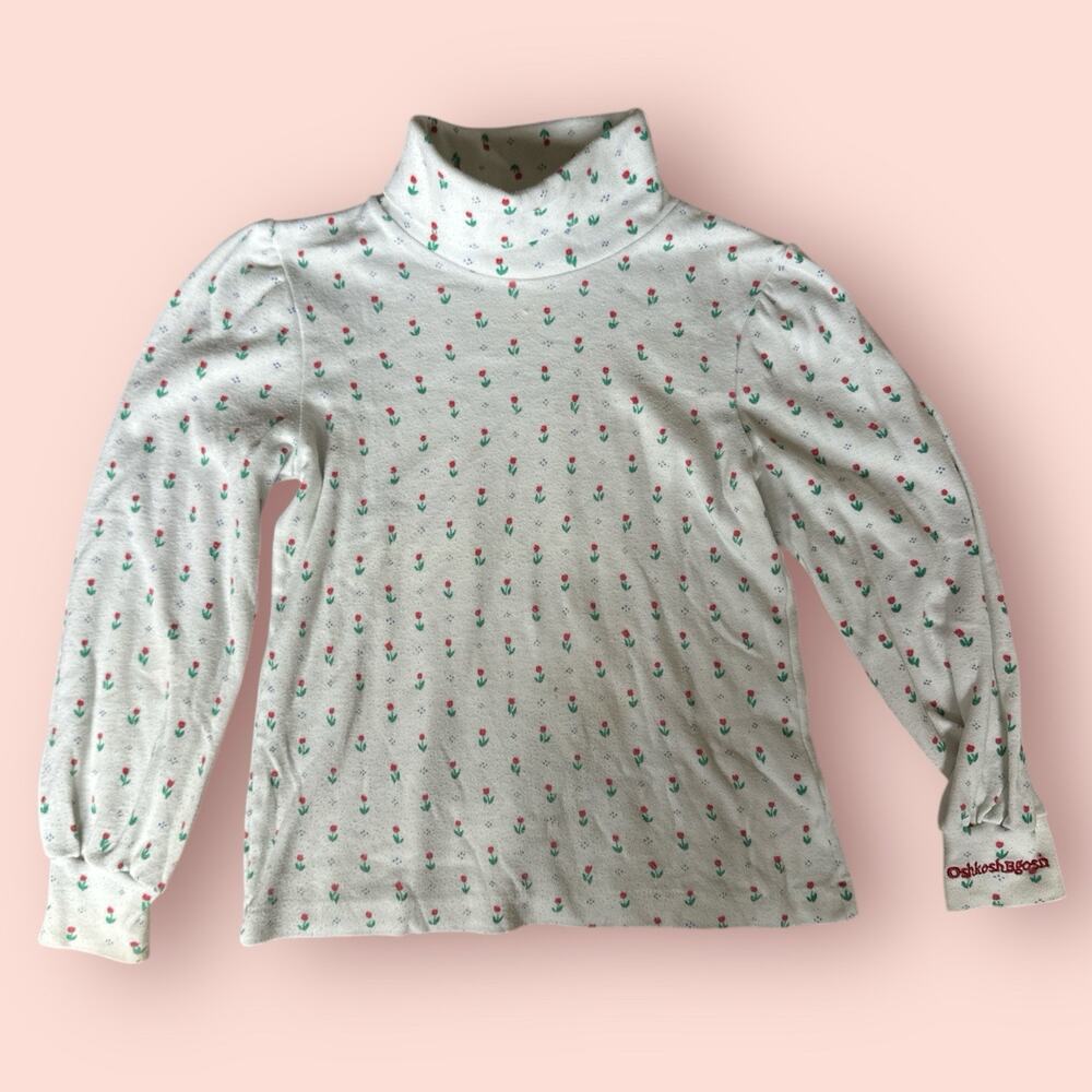 Vintage OshKosh B’gosh Logo Floral Turtleneck Size 6x White Red Tulips Flowers